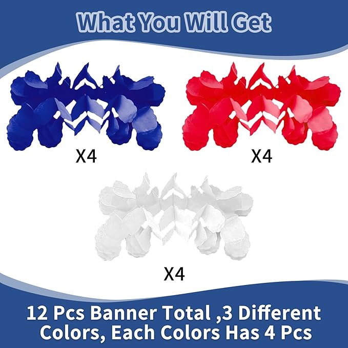4th of July Party-Decorations - Fourth of July Streamers Birthday Patriotic Memorial Veterans Day Garland, Independence American Graduation Four-Leaf Clover Banner, Red White Blue USA Decor Garsellen