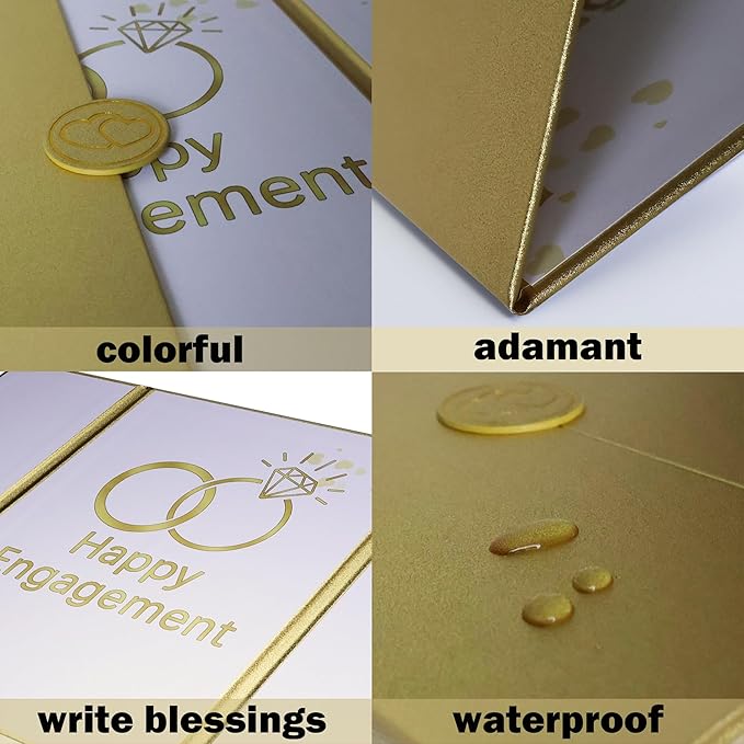Large Engagement Card Engagement Gifts for Couple, Engagements Party Decorations, Happy Engagements Guest Book Alternative Decorations Party Supplies (Gold)
