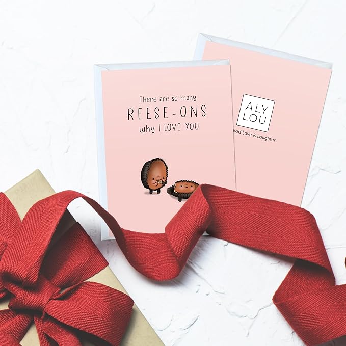 Anniversary Card Mothers Day Birthday for Mom Dad Wife Husband Girlfriend Boyfriend Stepmom Aunt Parents – Cute Funny Punny Greeting Card for Fathers Day – Blank Inside (Reese-ons why I love you - chocolate)