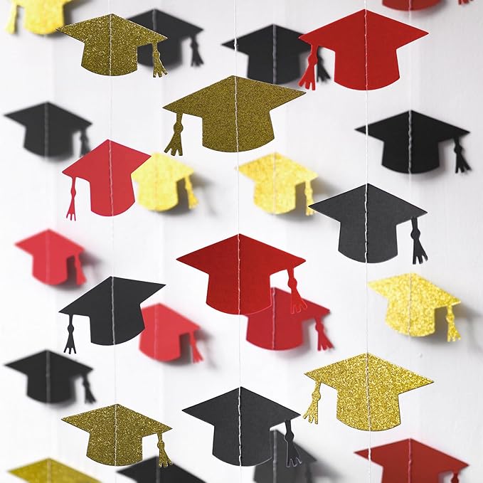 Red and Black Gold Graduation Garland Graduation Party Decorations Class of 2026 Grad Cap Garland Banner Streamers for Grad Party Hanging Decorations 39Feet