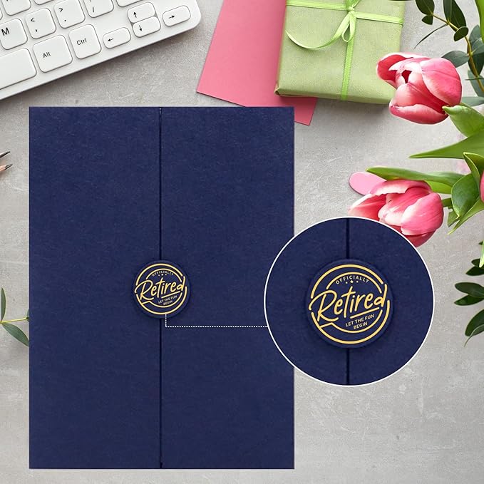 Trgowaul Retirement Party Decorations, Happy Retirement Guest Book Alternative, Blue Gold Happy Retirement Signature Book, Funny Card Congrats Retired Party Supplies Gifts Sign for Men Women Coworkers