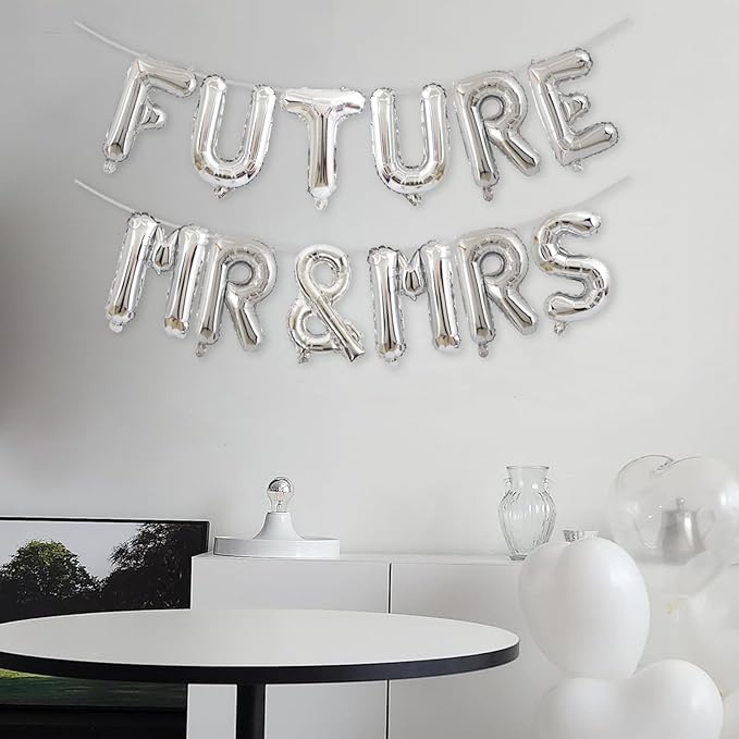 2 Set 24Pcs FUTURE MR & MRS Silver Letter Balloons 16in Foil Decorations Party Decor Supplies