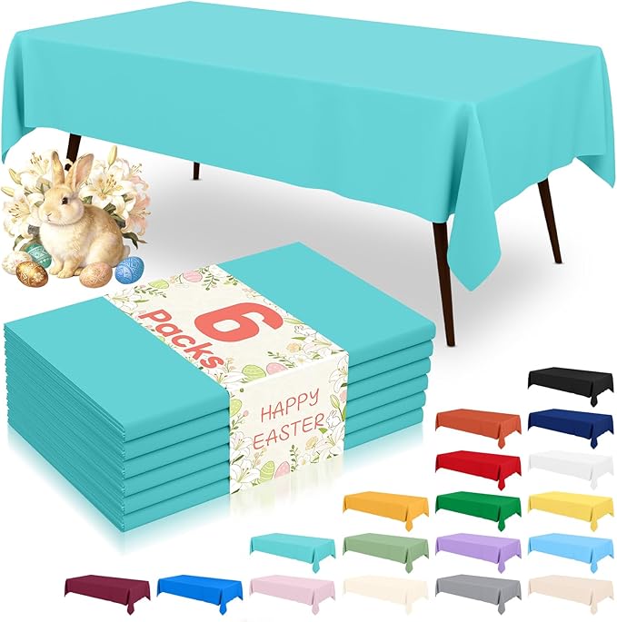 misaya 6 Packs Disposable Plastic Table Cloth, 54 x 108 Inch Waterproof Rectangle Tablecloth, Leakproof & Sturdy Decorative Table Covers for Easter, Picnic, Party and Outdoor, Teal