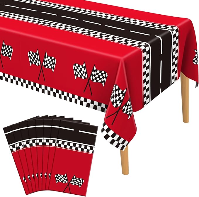 Slergut Race Car Birthday Party Decorations, 8 Pack Racing Car Tablecloth Checkered 54"x108", Race Cars Decorations Party Supplies Favors, Cars Birthday Decoration for Boys Baby Shower