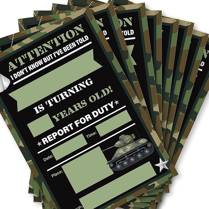 Soiceu Army Birthday Invitations Army Boys Party Invites with Envelopes Set of 20