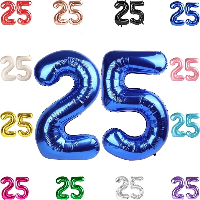 25 Balloon Number, Metallic Blue Number 25th Birthday Balloons 40 Inch, 25 or 52 Years Old Metallic Blue Birthday Decorations for Men Women, 25th Anniversary Decorations