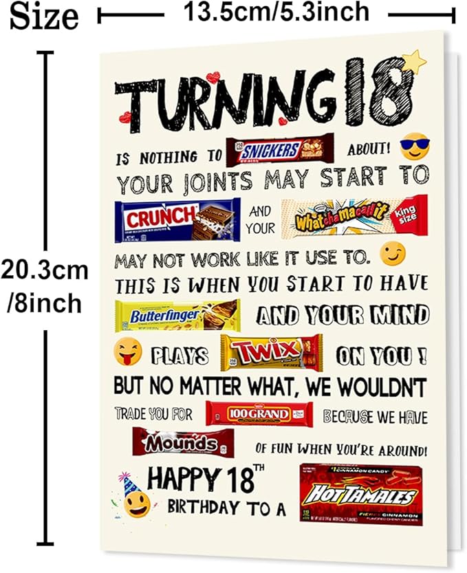Happy 18th Birthday Card, Funny 18th Birthday Gifts for Him Her, Unique 18th Birthday Decorations for Girls Boys, Best Gifts for 18 Year Old Boy Girl Son Daughter Niece