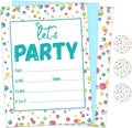 30 Pieces Confetti Birthday Invitations LET'S PARTY Watercolor Dot Invitation Set for Boys Girls Kids Birthday Invitations with Sticker Labels Envelopes Rainbow Polka Dot Party Supplies Decorations
