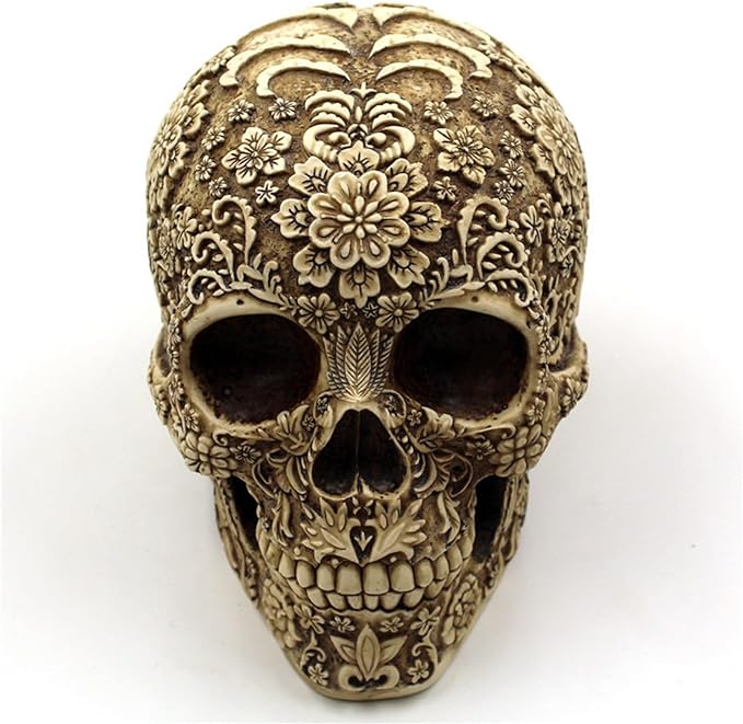Halloween Skull Decoration - Realistic 8.2" Life Size Skeleton Head Prop for Indoor & Outdoor, Durable Plastic Skull Statue for Haunted House, Party, Gift