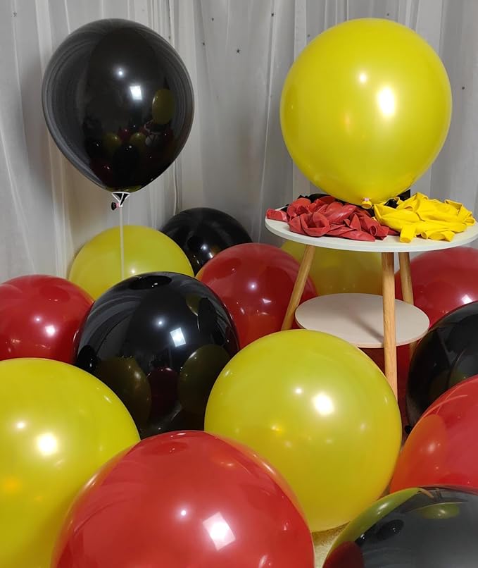 90 Pack Red and Yellow Black Balloons 18 Inch Large Balloon for Mouse Theme Kids Birthday Baby Shower Anniversary Party Decorations Supplies