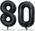 80th Birthday Balloons Black for Women, 40 Inch Giant Mylar Foil Number 80 Self Inflating, Digit 8 & 0 Helium Men Anniversary Party Decorations Supplies
