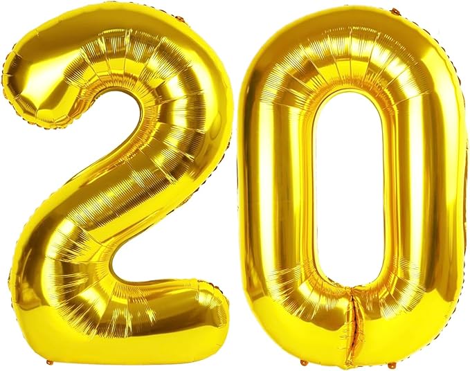 Gold Number 20 Balloon 40 inch, 20 Number Balloons, 20th Gold Birthday Decorations, 20 Year Old Girls Boys Golden Party Supplies