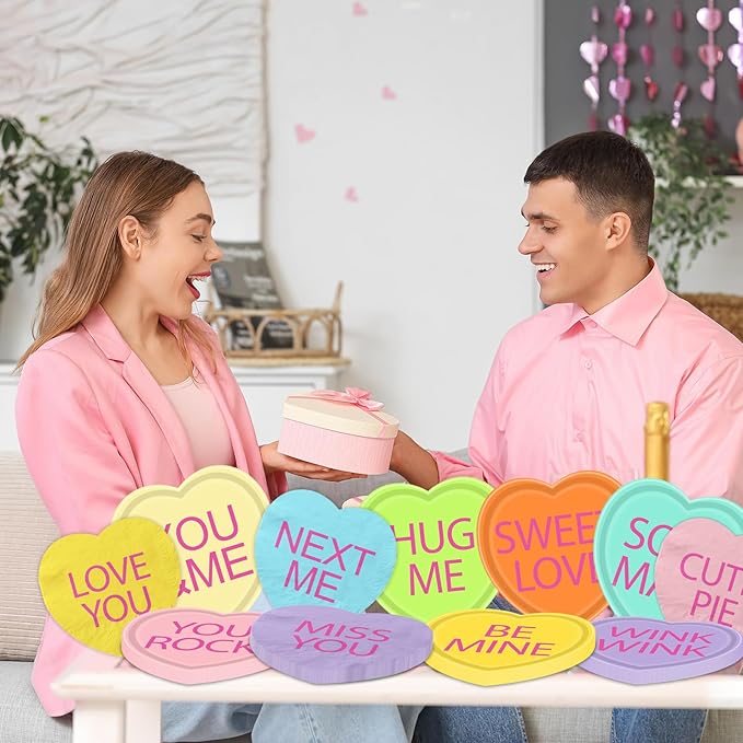 HAKOTI Valentine’s Day Paper Plates Supplies Conversation Heart Tableware,40Pcs Heart Shaped Plates and Napkins