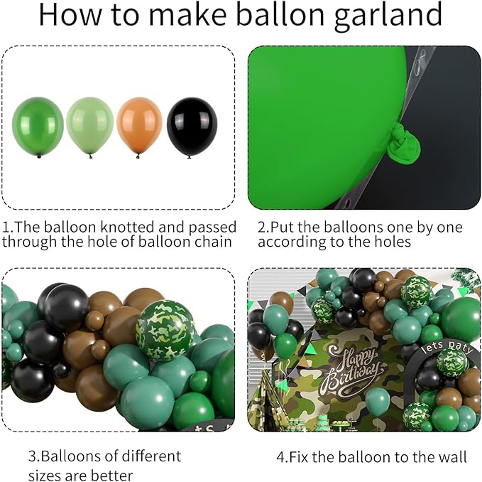 Camouflage Balloon Arch for Army Birthday Party Decorations, Green Brown Balloon Garland Kit for Military Camo Army Theme Party, Camo Balloon Arch for Hunting Soldier Jungle Birthday Baby Shower Party