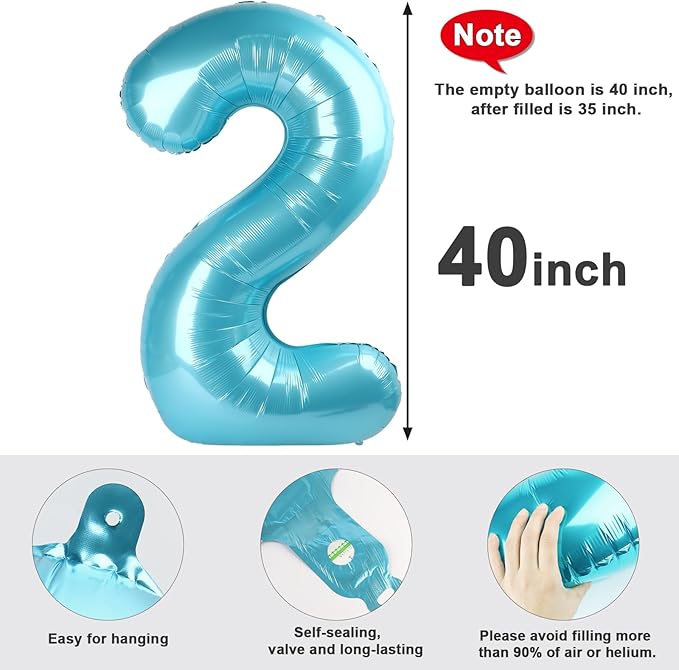 2 Numbers Balloon 40 Inch Pearl Blue Two Balloon Number Birthday Decor, 2nd 12 21st Party Celebration Decorations Graduations Wedding Baby Shower