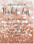 Andaz Press Graduation Party Signs, Glitzy Rose Gold Glitter, 8.5x11-inch, Graduation Bucket List, What's Next? Drop Your Ideas and Adventure Suggestions Here, 1-Pack, Bokeh Colored Party Supplies