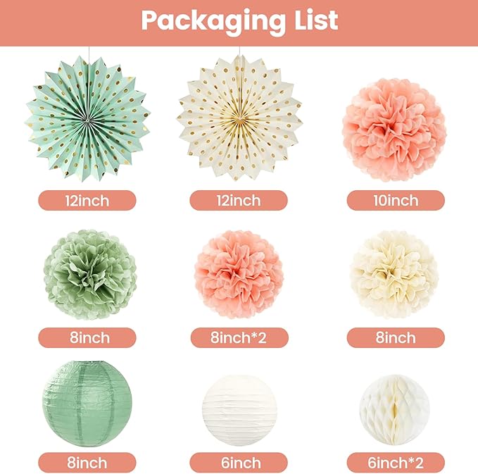 Retirement Party Decorations for Women --Sage Green Peach Pink Happy Retirement Banner Backdrop, Hanging Swirls Pompoms Kit Office Retired Party Supplies for Coworker