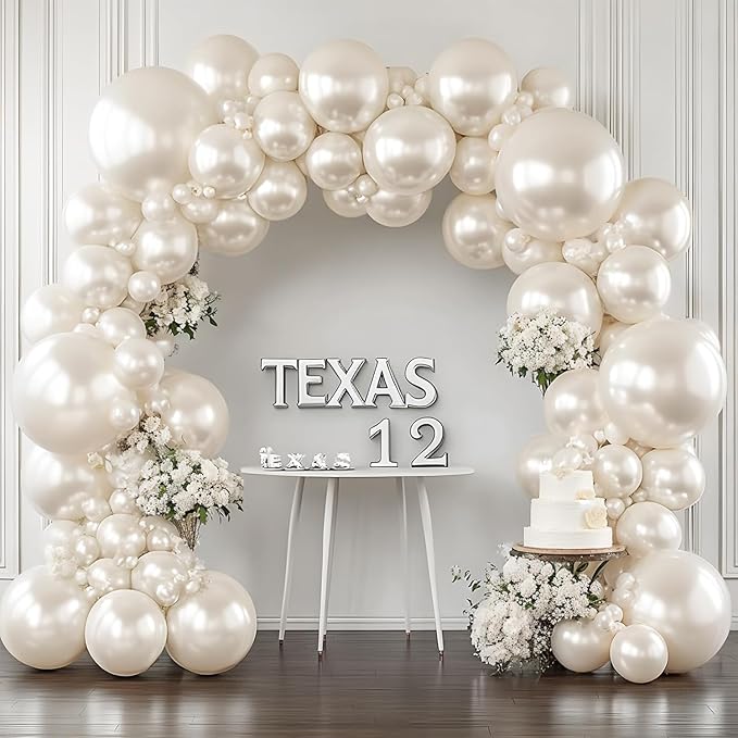 Pearl White Sand Balloons Arch Kit - Double Stuffed Pearl Beige Cream Balloons Different Size 18/12/10/5 inch Pearl Sand White Ivory Balloon for Wedding Birthday Anniversary Party Decorations