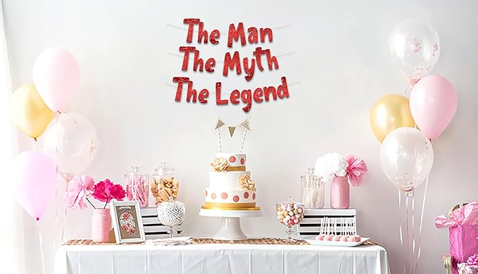 Pre-Strung The Man The Myth The Legend Red Glitter Banner - Retirement Decorations for Men and Women - Retirement Party Supplies and Gifts