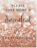 Andaz Press Wedding Party Signs, Glitzy Rose Gold Glitter, 8.5x11-inch, Please Take Home a Succulent and Let Love Grow, 1-Pack, Bokeh Colored Party Supplies