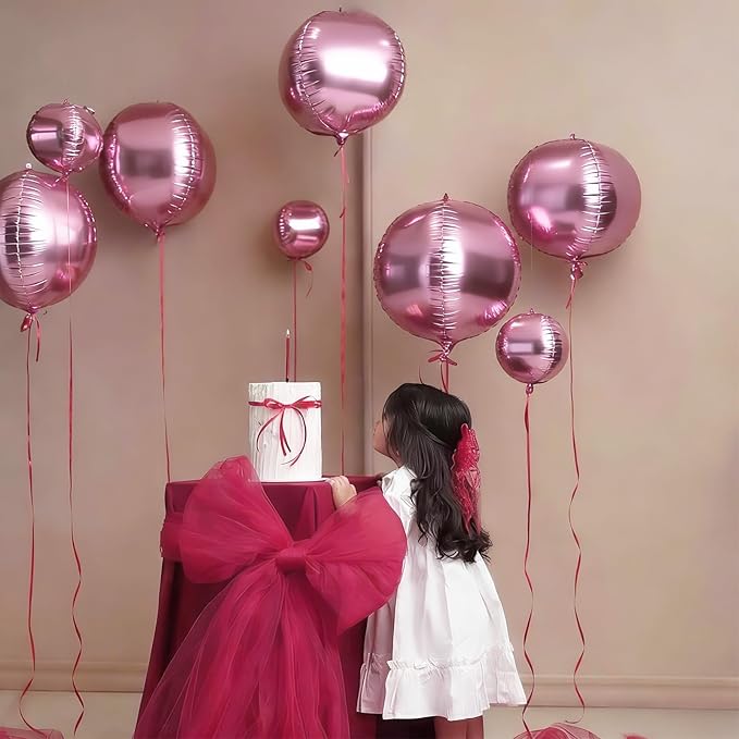 12PCS Pearl Pink Round Foil Balloons, 22" 15" 10" Large 4D Ball Balloons Metallic Pink Mirror Sphere Balloon for Graduation Valentines Day Wedding Women Girls Birthday Party Ceiling Decorations
