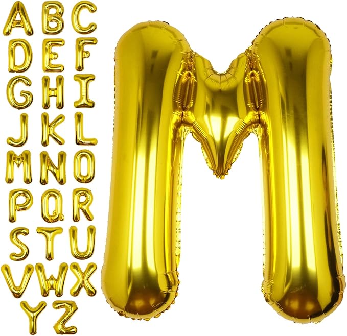 40Inch Gold Letter M Balloon Foil Helium Letter Balloons A-Z Giant Large Mylar Big Party Balloon for Birthday Party Decorations