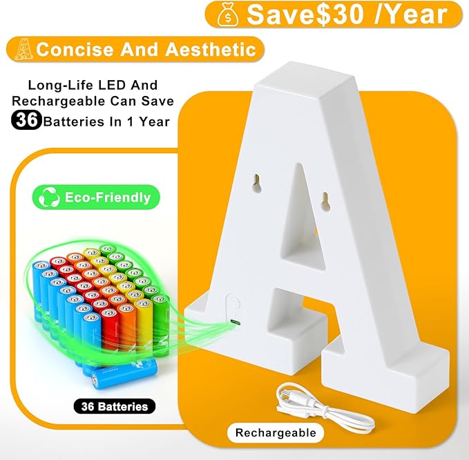 Foaky Rechargeable LED Letter Lights Sign Marquee Light Up Letters Sign for Night Light Wedding/Birthday Party Christmas Lamp Home Bar Decoration (&-Symbol)