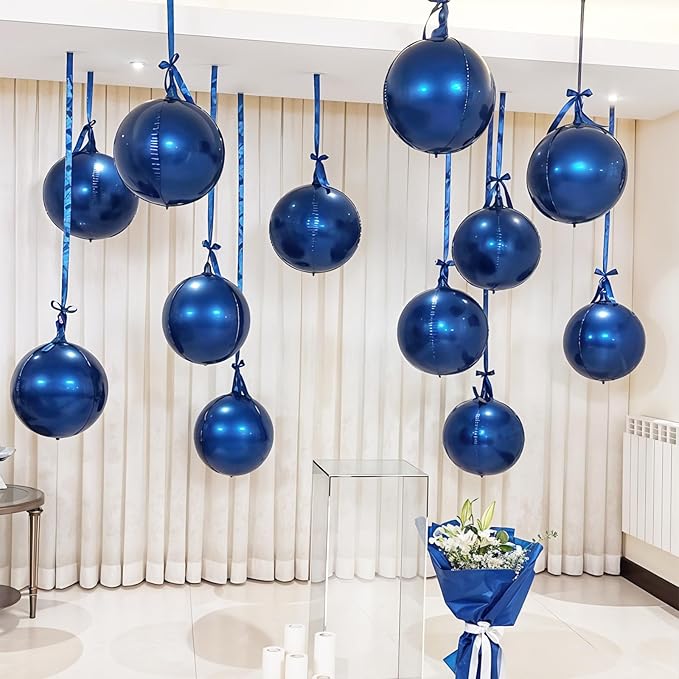 14 Pcs Navy Blue Round Foil Balloons 22/15/10 4D Ball Balloons Dark Blue Metallic Balloon Ornament Mylar Balloon Chrome for Birthday Graduation Wedding Anniversary New Year Disco Party Decor