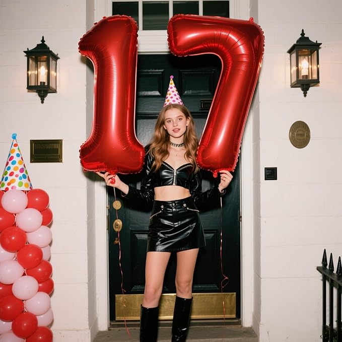 Red Number 7 Balloons, Balloon 40 Inch, Big Large Foil Helium Number Balloons, Jumbo Giant Mylar Number 7 Balloons for 7 17 27 37 Year Old Birthday Red Party Decorations Supplies Anniversary