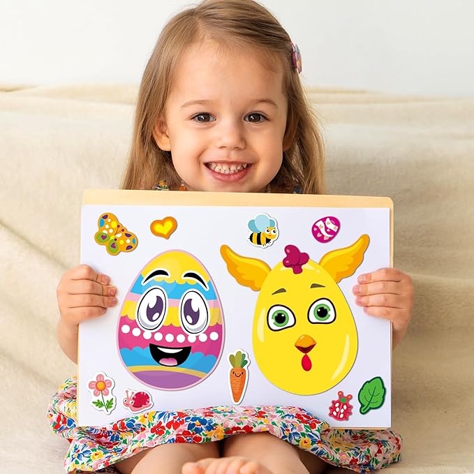 24 Sheets Easter Stickers for Kids Toddlers, Easter Basket Stuffers, Make A Face Stickers Crafts with Eggs Themed, Kids Party Favor Supplies Decorations Activities Gifts for Girls Boys