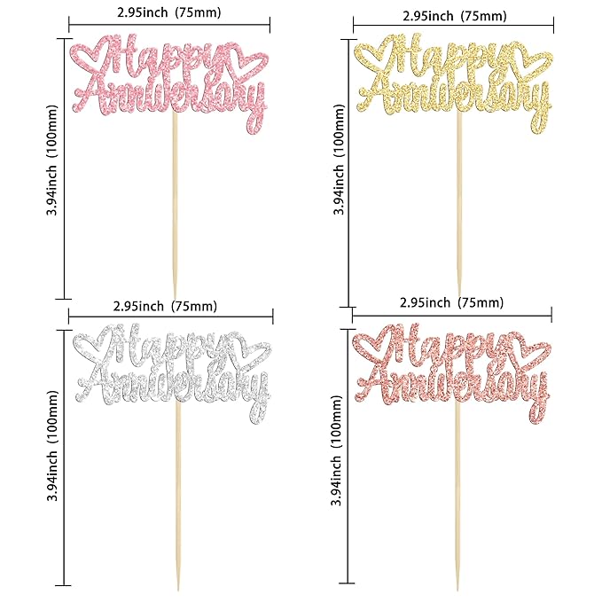 Gyufise 24Pcs Glitter Happy Anniversary Cupcake Toppers Anniversary Party Supplies Cake Decoration Wedding Anniversary Celebration Party Decoration Supplies Multi