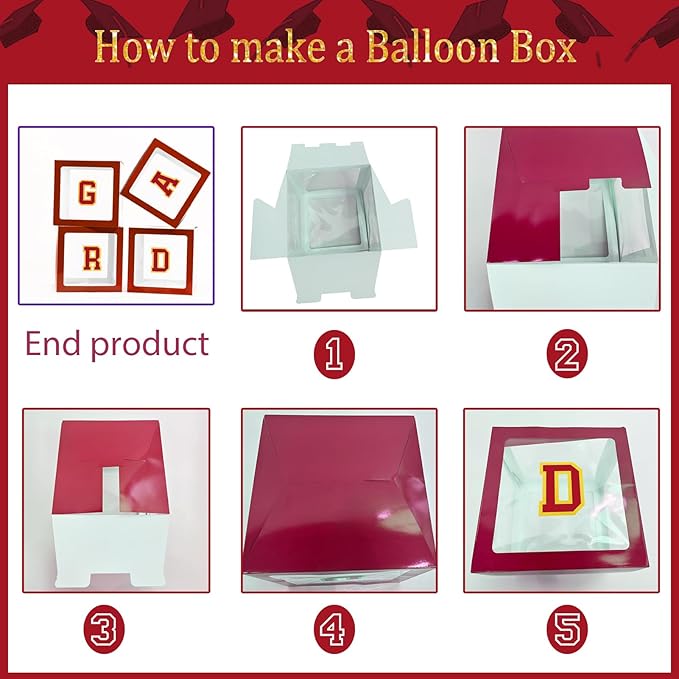 Graduation Decorations Class of 2026 - Maroon and Gold Graduation Decorations Set of 4 GRAD Balloon Boxes with Fringe Curtains So Proud of You Congrats Grad Party for Any Grades