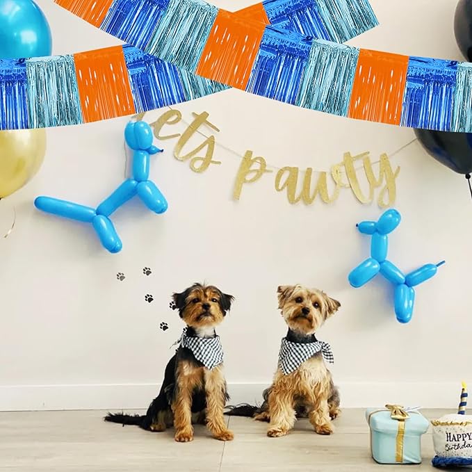 BEISHIDA 3 Packs Metallic Foil Fringe Garland Orange Bue Wall Hanging Tinsel Fringe Banners for Car Floats Birthday Party Decoration Baby Shower Backdrops Dog Theme Party Supplies(30 Feet)