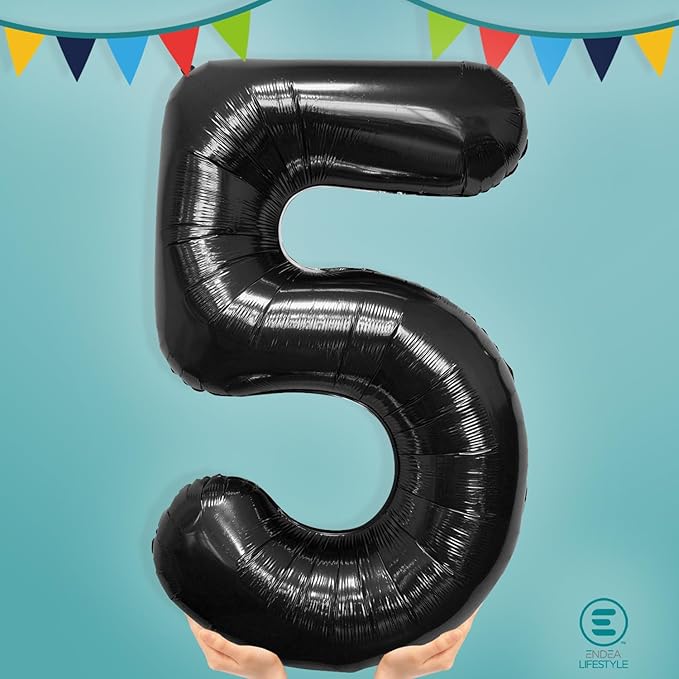 40 Inch Large Black Number Celebration and Decoration Balloon for Birthday Parties, Graduations, Anniversaries, Weddings, Photo Shoots, Special Events - Helium Foil Mylar (Black Number 5)