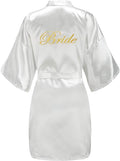 EPLAZA Women's One Size Silver Rhinestones Bride Bridesmaid Short Satin Robes for Wedding Party Getting Ready