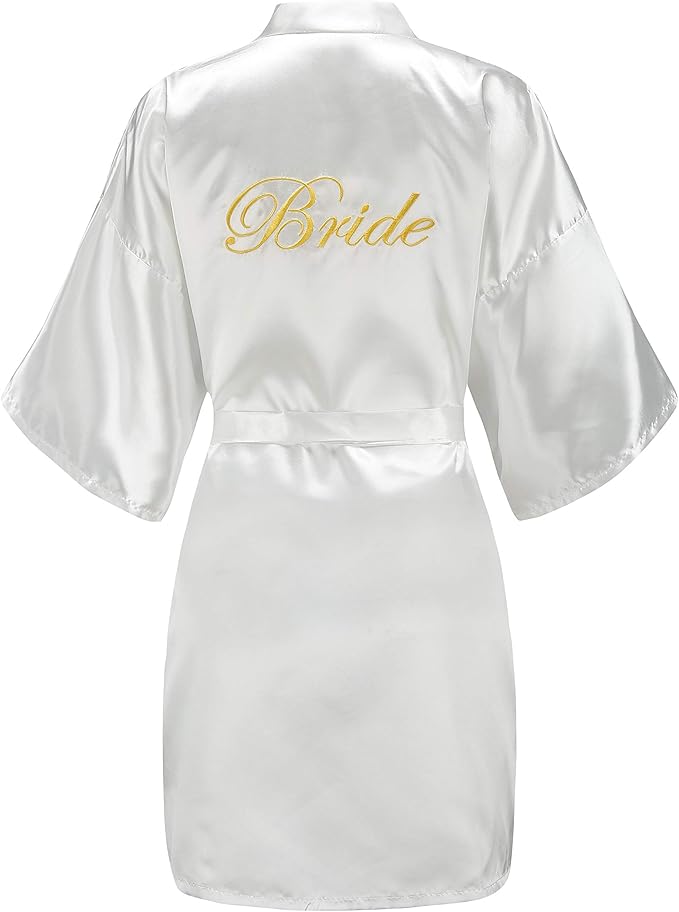 EPLAZA Women's One Size Silver Rhinestones Bride Bridesmaid Short Satin Robes for Wedding Party Getting Ready