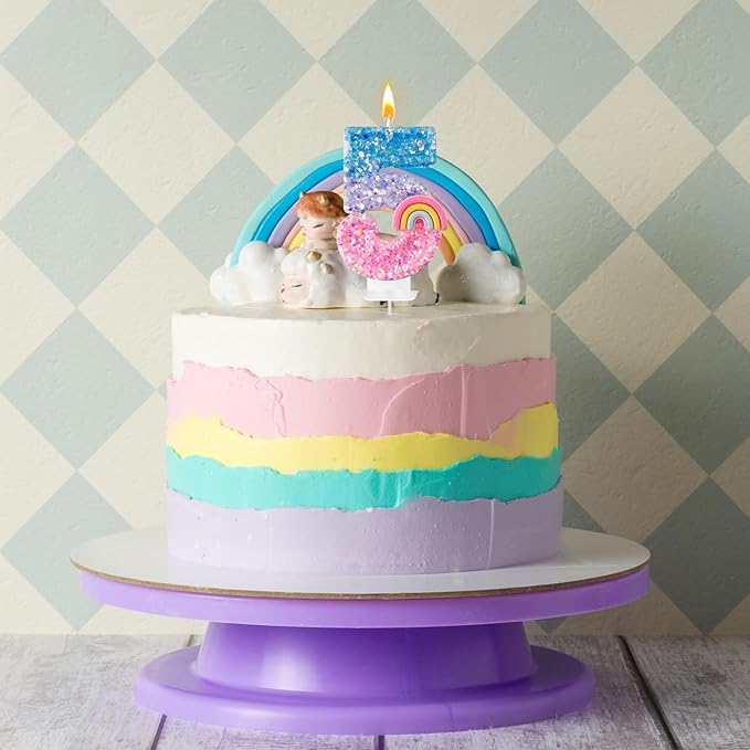 Rainbow Birthday Number Candles, Number 5 Candles, Cupcake Decorations, Macaron Birthday Cake Decorations, Cartoon Theme Party Supplies (Number 5)
