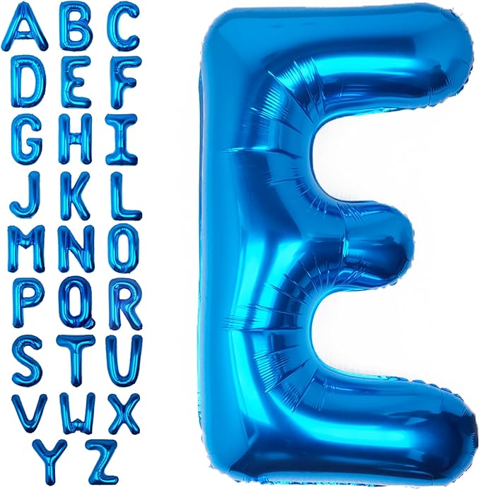 40Inch Blue Letter E Balloon Foil Helium Letter Balloons A-Z Giant Large Mylar Big Party Balloon for Birthday Party Decorations