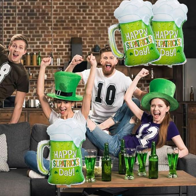 St. Patrick's Day Balloons Beer Mug Balloons Beer Glass Foil Balloon for St. Patrick's Day Party Decorations Beer Mug Themed Party Decorations Decor Supplies 3pcs