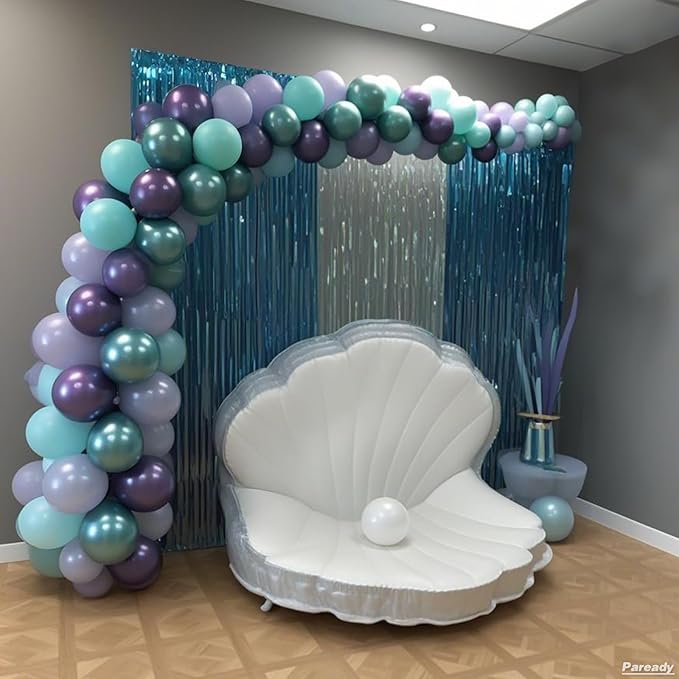 Mermaid Balloon Arch Kit, 120pcs Blue Purple Balloon Garland Arch Kit With Silver 4d Foil Balloons Teal Blue For Mermaid Themed Birthday Party Baby Shower Wedding Bachelorette Anniversary Decoration