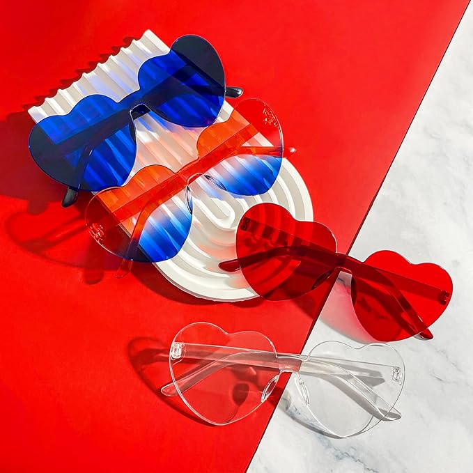 16 Heart Rimless Sunglasses Retro Colored Party Glasses Bulk Gradient Transparent Fun Eyeglasses for Unisex Adult