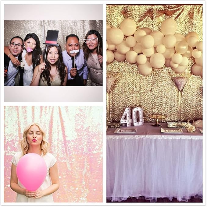 PartyDelight Light Gold Sequin Backdrop 6x7ft - High Density 3mm Shimmer Sequin Background with 4-Inch Rod Pocket, Sparkly Photography Curtain for Wedding, Birthday, TikTok & Live Decor