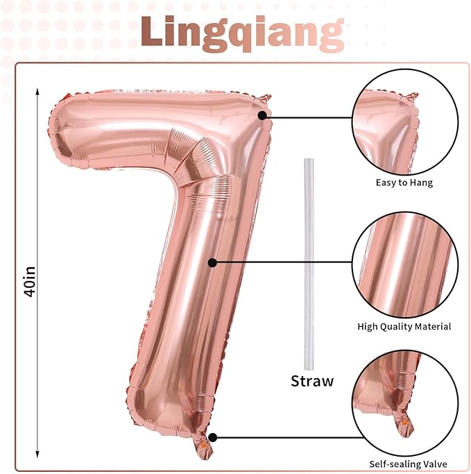 Rose Gold Number 70 Birthday Balloons, 40 Inch Large Rose Gold Mylar Foil Number 7 & 0 Balloons for Women, 70th Birthday Balloons for 70 Year Old Anniversary Birthday Party Decorations Supplies