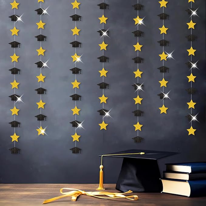 Black-Gold Graduation-2026 Class Party-Decorations Garland - Congrats Grad Hat Star Banner Streamers,Senior High School Night College Congratulations Decor Supplies Ouruola