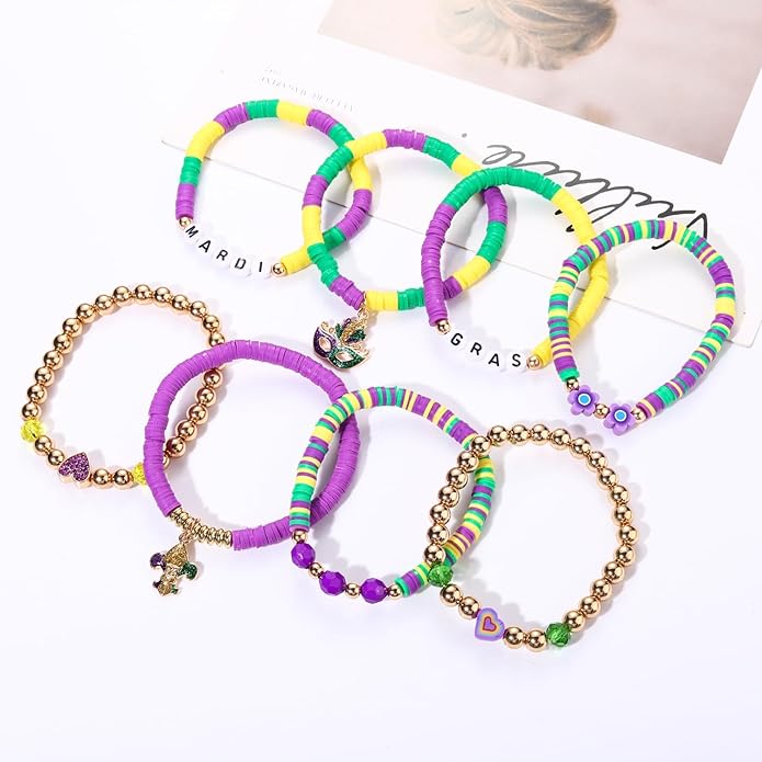 Surfer Heishi Bracelets for Women Stackable Rainbow Vinyl Disc Clay Beaded Stretch Bracelets Elastic Layering Friendship Bracelets Boho Summer Beach Jewelry