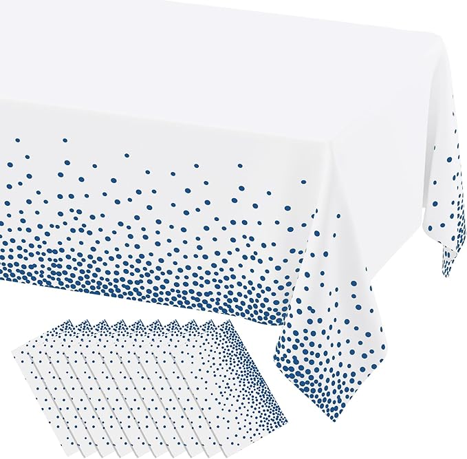 misaya 10 Packs Dot Disposable Table Cloth, 54 x 108 Inch Waterproof Plastic Tablecloth, Rectangle Navy Dots in White Table Covers for Easter, Picnic, Birthday, Party