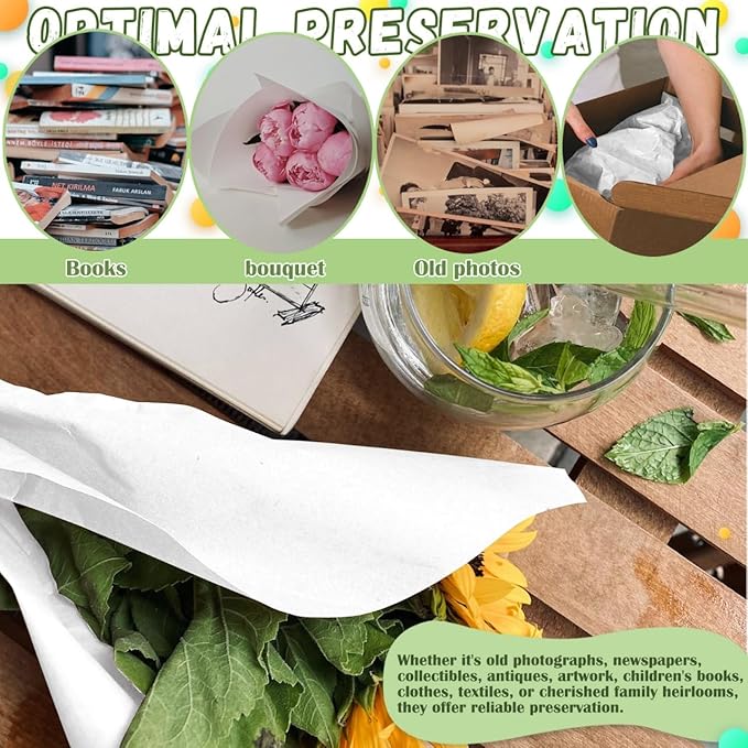 RYKOMO 200 Sheets 15 x 20 inch Acid Free Archival Tissue Paper, White No Lignin Free Packing Tissue Paper for Preserving Clothing Storage Festival Gift Wrap Mother's Day Party Décor