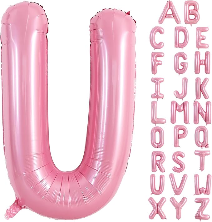 TONIFUL 40 Inch Large Pink Letter U Balloons Giant Foil Mylar Alphabet Balloon for Birthday Party Anniversary Baby Shower Wedding Supplies Decorations