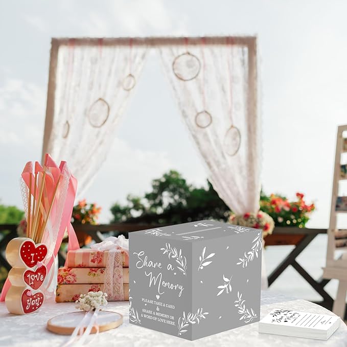 Pajean 50 Pcs Share a Memory Cards for Collections of Life, Memory Cards Box for Guest Ideas Funeral Graduation Wedding Bridal Shower Birthday Anniversary Retirement(Grey,Trendy)