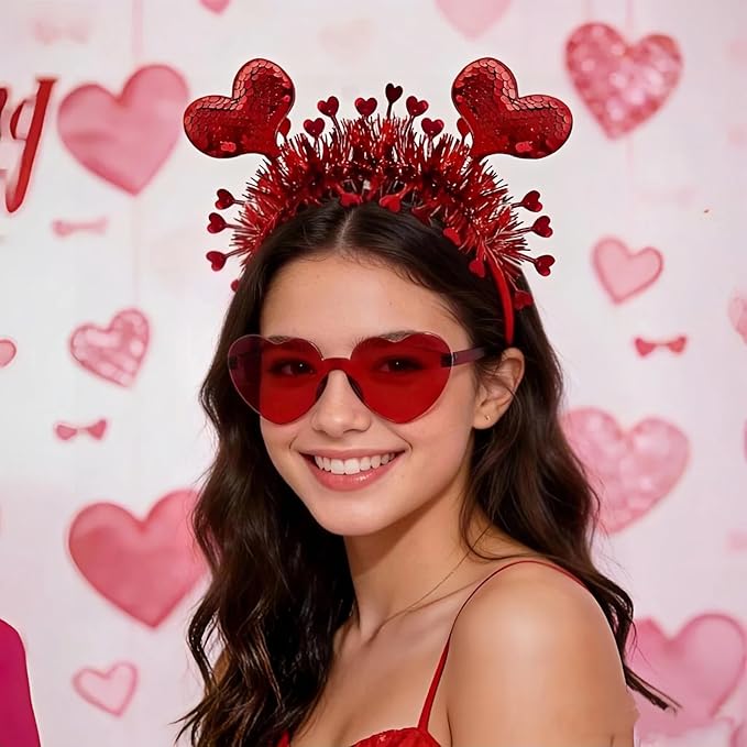 Heart Headband Valentines Day Headband with Red Heart Shape Sunglasses Valentine Accessories for Valentine Wedding Anniversary Party Favors